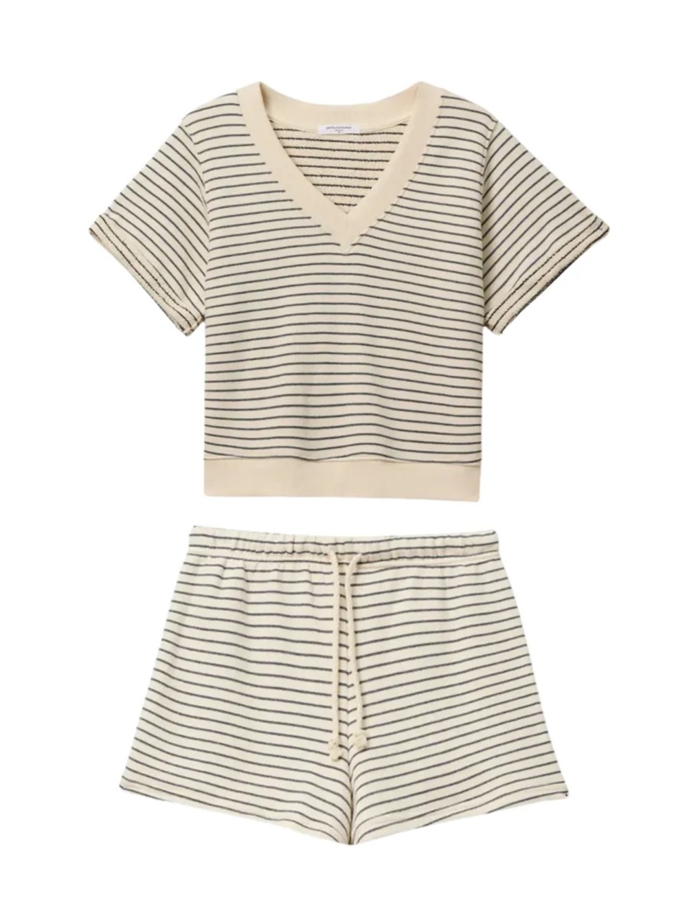 perfectwhitetee Cream and Black Striped V‑Neck Knit Pajama Set